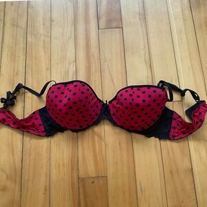 JACOB Bra Red Black Polka Dot Lace Trim Underwire Balconette 34B